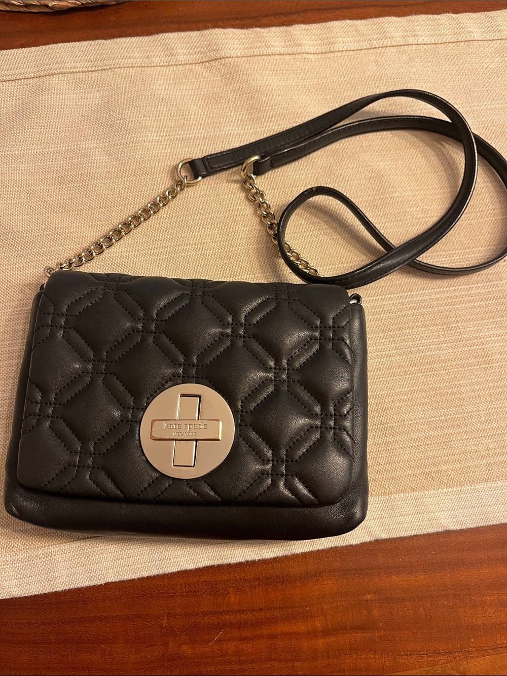 kate spade Black Quilted Leather Crossbody with Gold Hardware